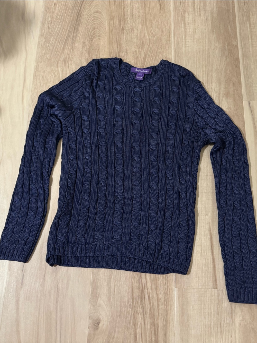 Ralph Lauren Navy Cable-Knit Crewneck Sweater Purple Label